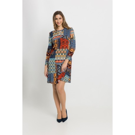 VESTIDO LANOSO ESTAMPADO PATCHWORK MUJER BOGUAR